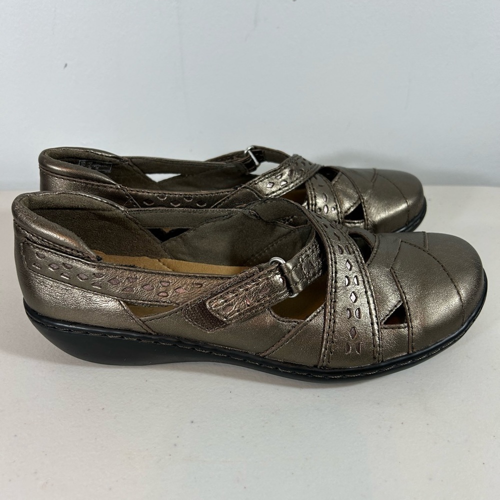 Clark’s Ashland Spin Q leather pewter color size 7W NWOB